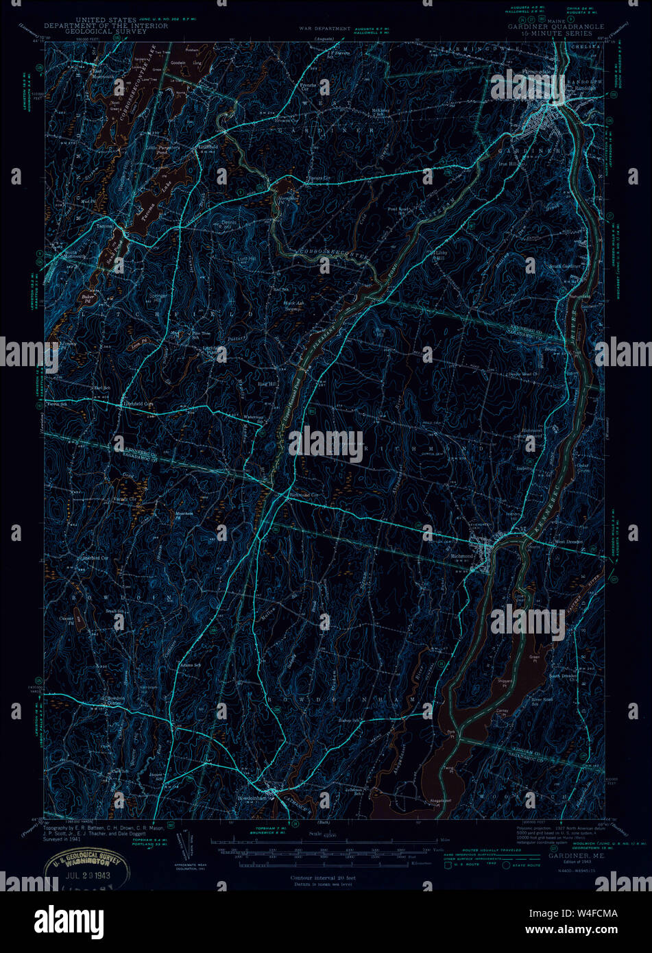 Maine USGS Historical Map Gardiner 460428 1943 62500 Inversion ...