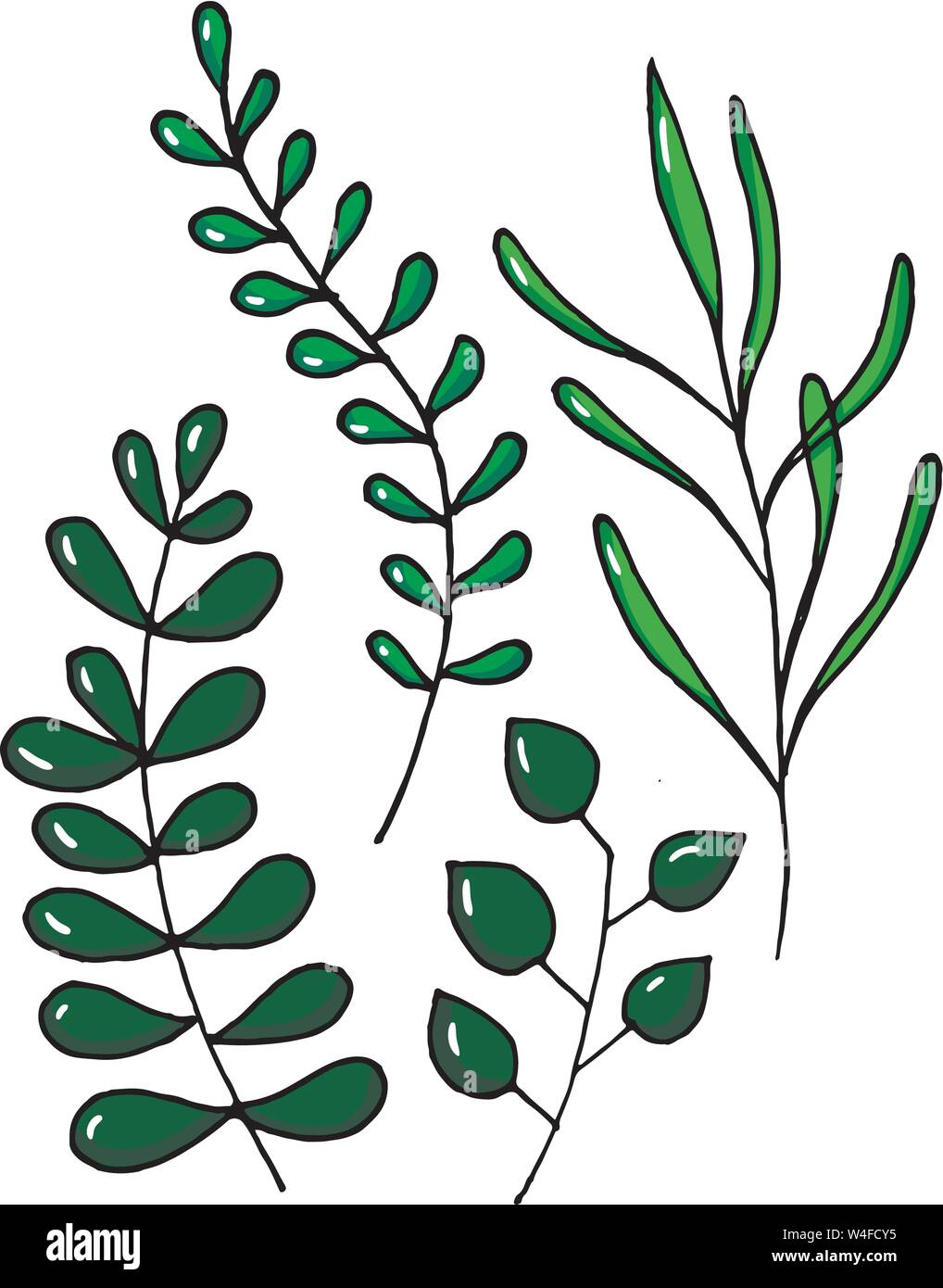 Vector realistic illustration set of tropical leaves and flowers ...