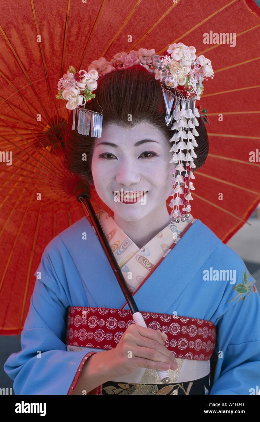 Japan, Honshu, Kyoto, Gion District, Girl Dressed as Geisha Wearing