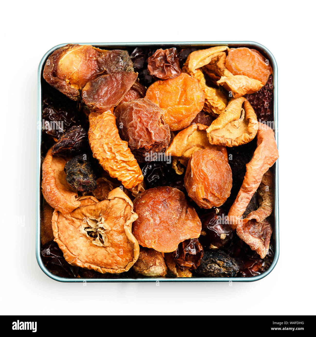 Dried fruits on a white background - top view Stock Photo