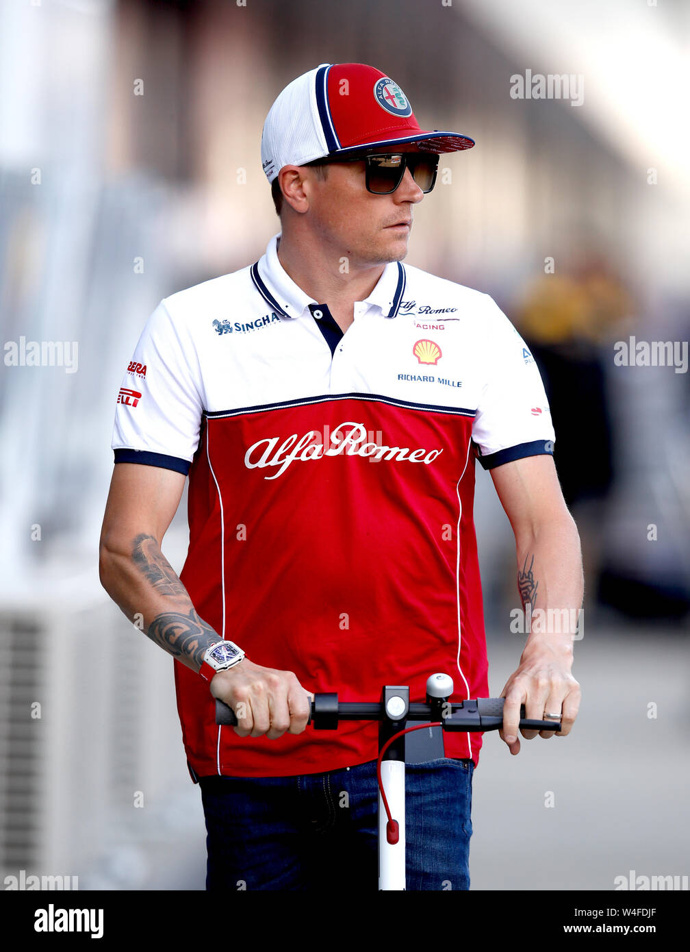 Alfa Romeo driver Kimi Raikkonen in the paddock during practice for the  British Grand Prix at Silverstone, Towcester Stock Photo - Alamy