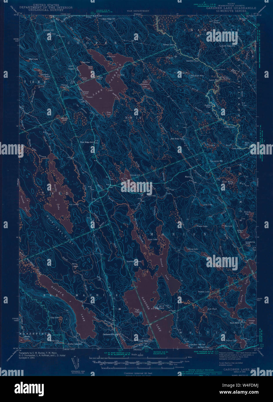 Maine USGS Historical Map Gardner Lake 306580 1943 62500 Inversion