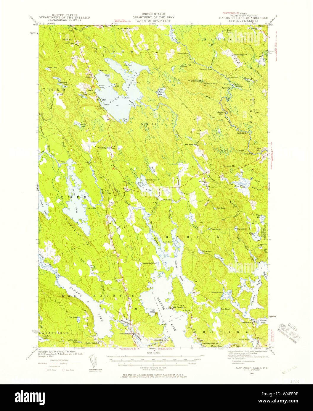 Maine USGS Historical Map Gardner Lake 460434 1941 62500 Restoration