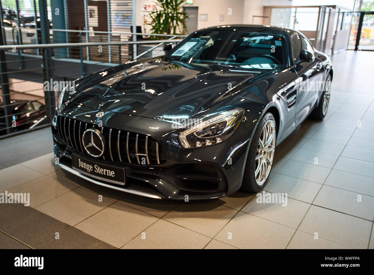 Germany, Dusseldorf July 17, 2019 The new modern MercedesBenz AMG GT