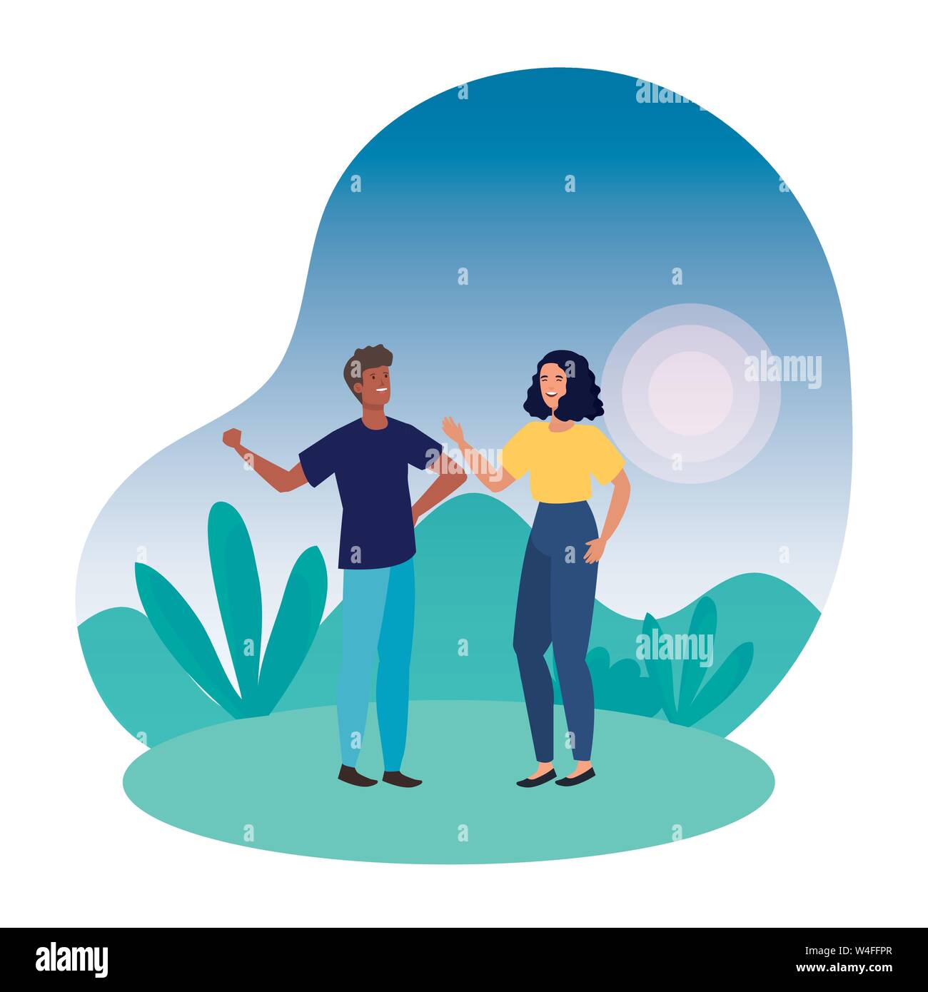 young interracial lovers couple in the landscape Stock Vector Image ...