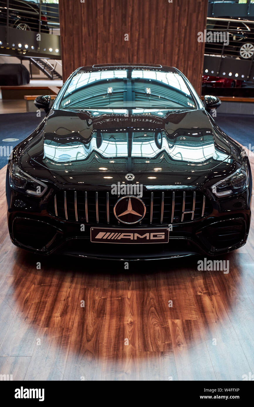 Germany, Dusseldorf July 17, 2019 The new modern MercedesBenz AMG GT