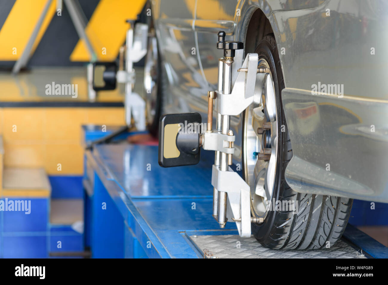 Car Wheel Alignment in tire garage service Stock Photo Alamy