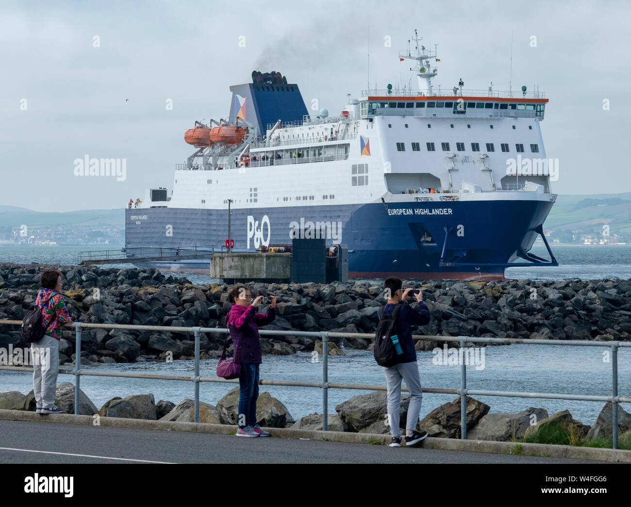 The P&O European Highlander ferry docking at Cairnryan Terminal Stranraer arriving from Larne in