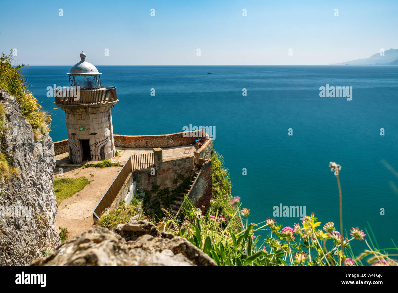 El Caballo lighthouse in Santoña, Cantabria (Spain). Stock Photo