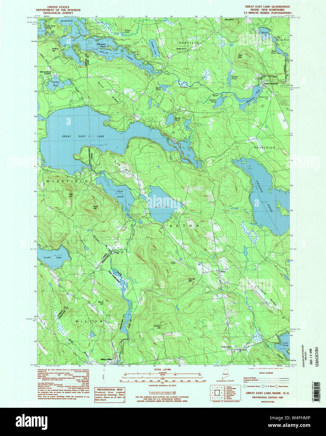 Maine USGS Historical Map Great East Lake 806732 1983 24000 Restoration