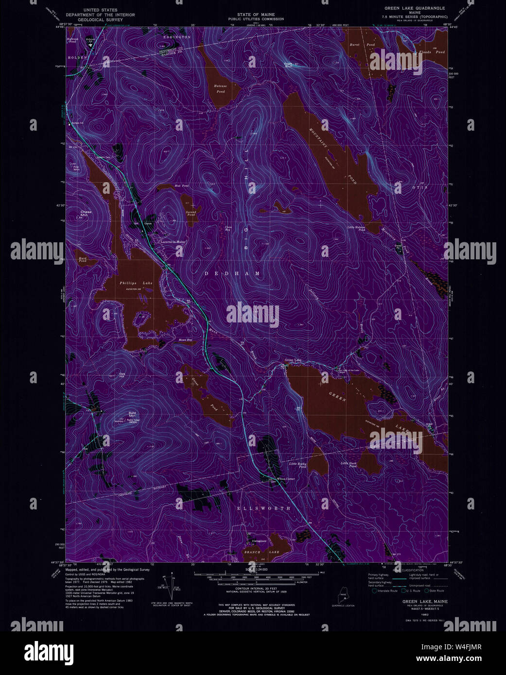Maine USGS Historical Map Green Lake 105172 1982 24000 Inversion 