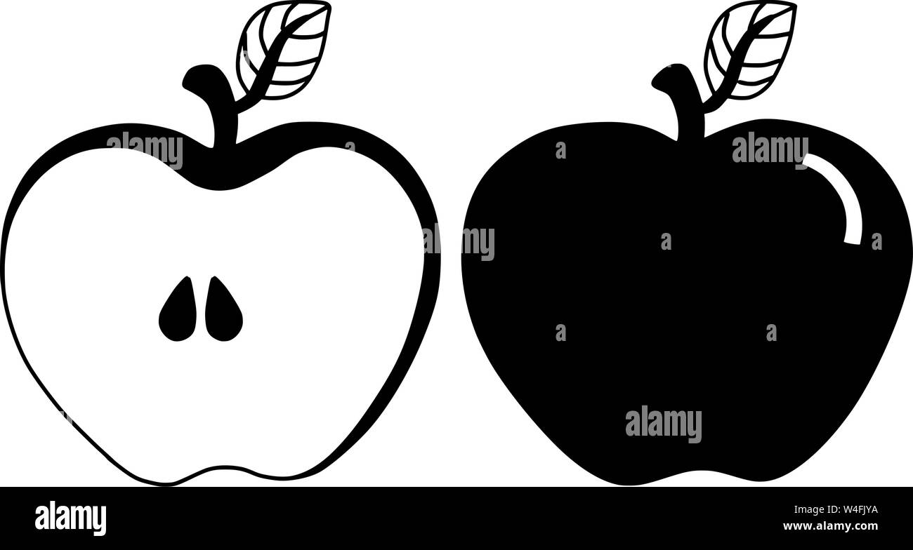 Apple Vector Black And White Fruit Silhouette Cartoon Illustration Stock Vector Image Art Alamy