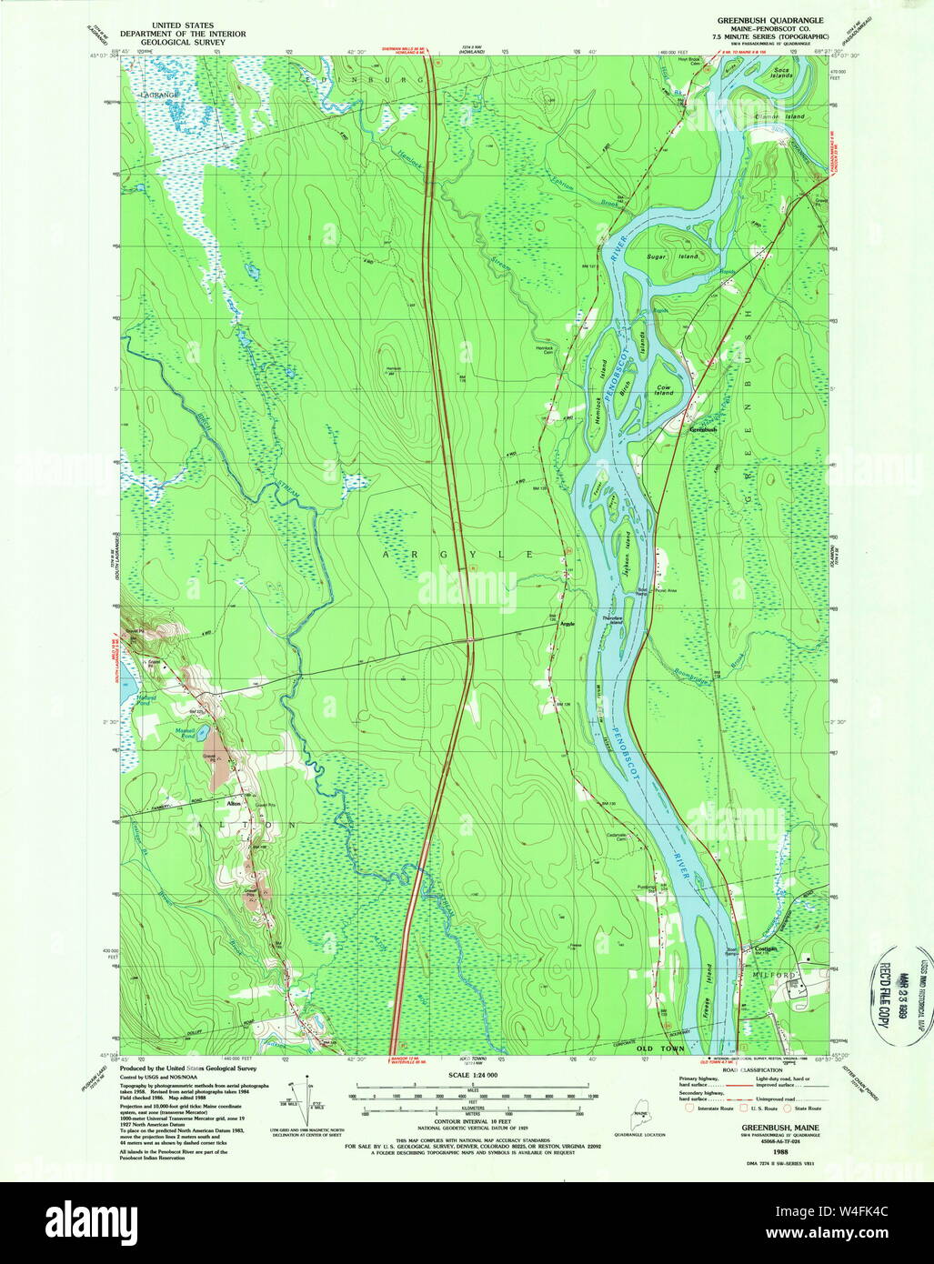 Maine USGS Historical Map Greenbush 807944 1988 24000 Restoration Stock