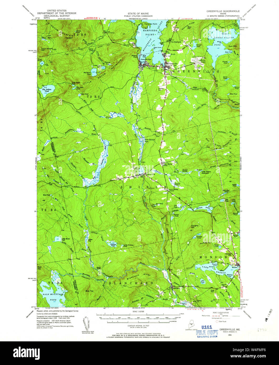 Maine USGS Historical Map Greenville 460464 1951 62500 Restoration