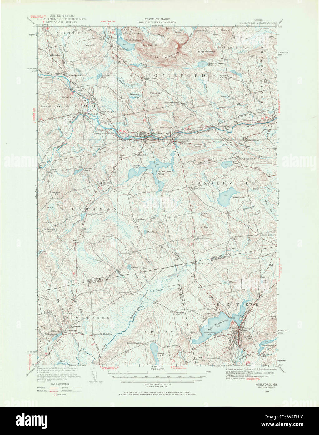 Maine USGS Historical Map Guilford 306601 1933 62500 Restoration Stock
