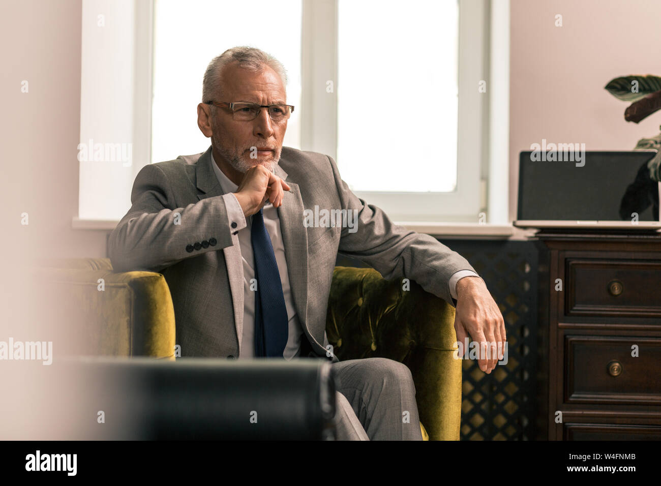 Attractive Man Waist Up Portrait Of A Good Looking Grey Haired