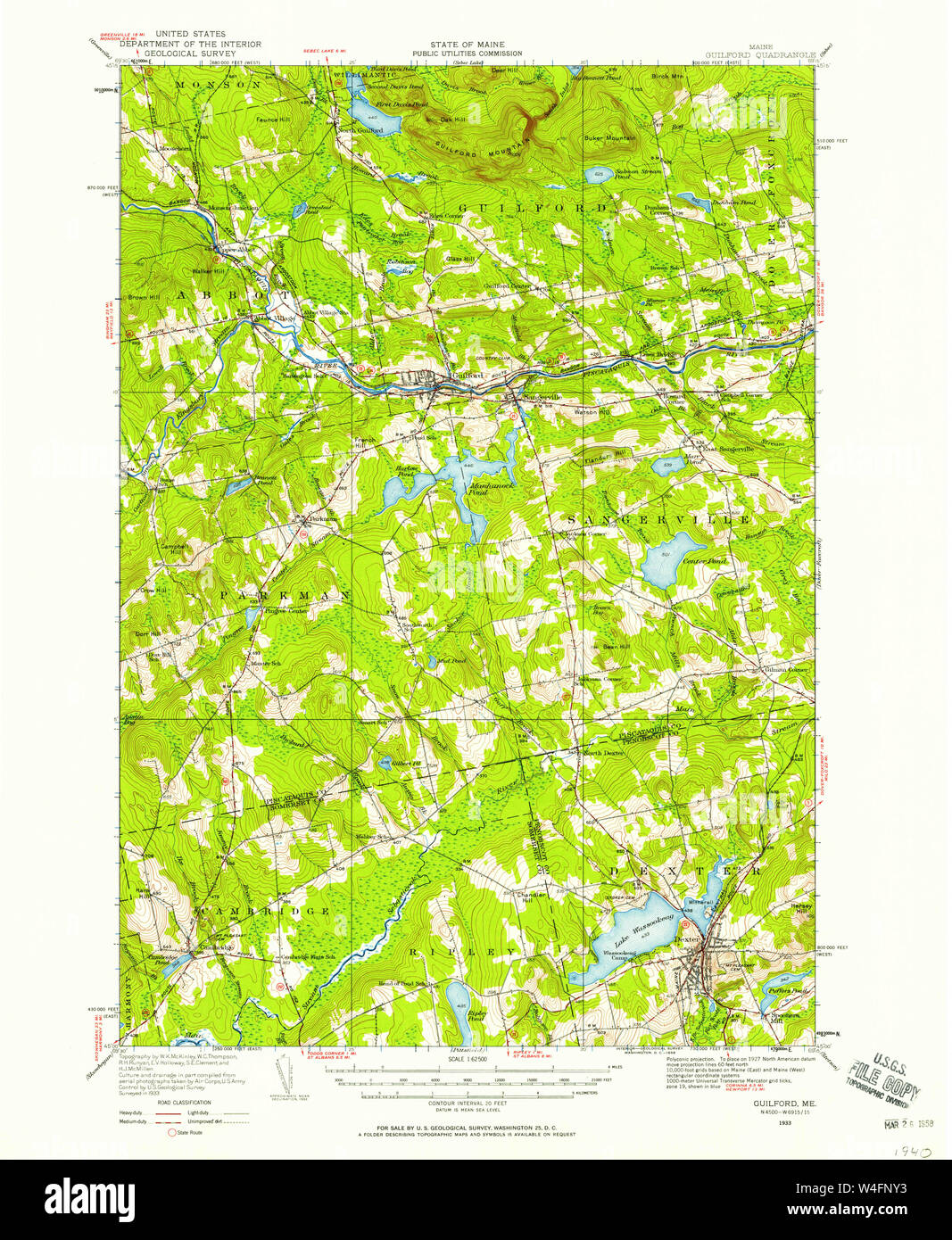Maine USGS Historical Map Guilford 460470 1933 62500 Restoration Stock