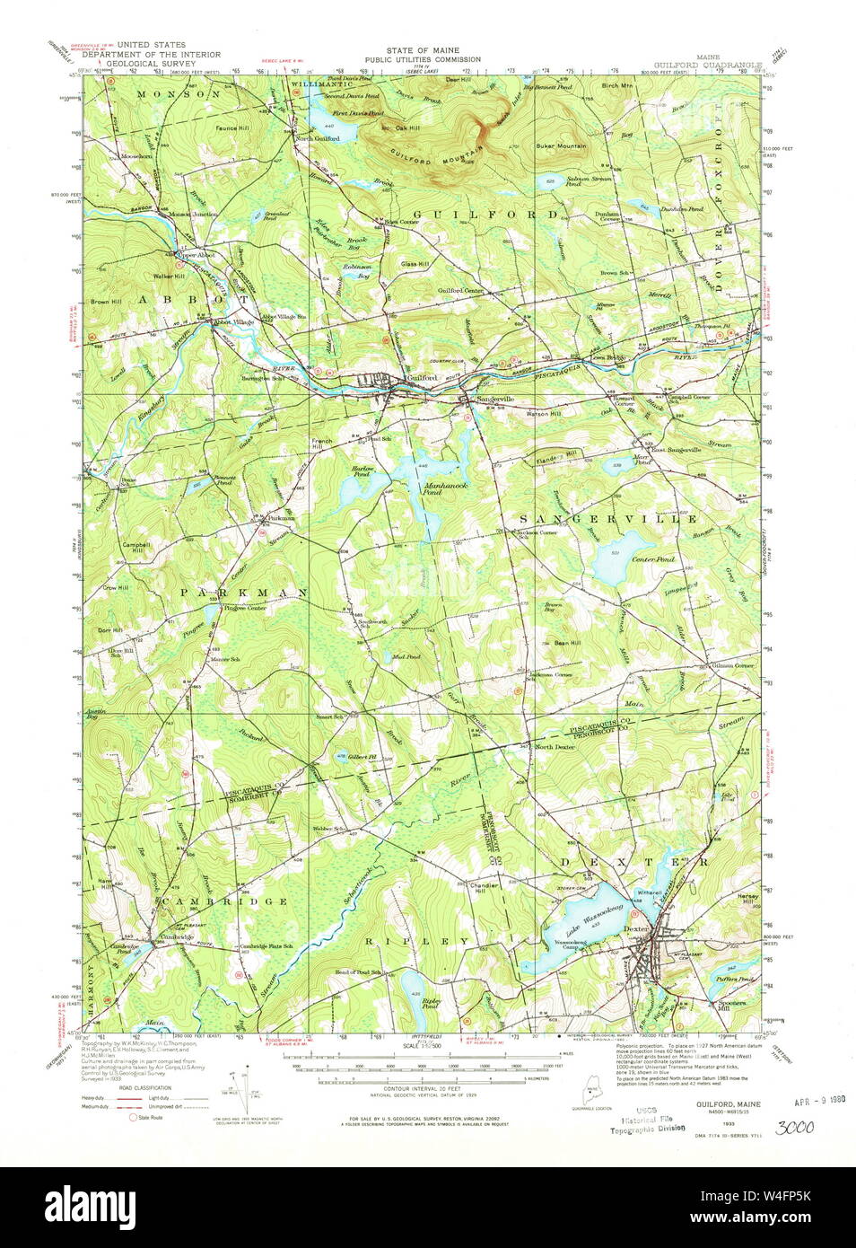 Maine USGS Historical Map Guilford 460472 1933 62500 Restoration Stock
