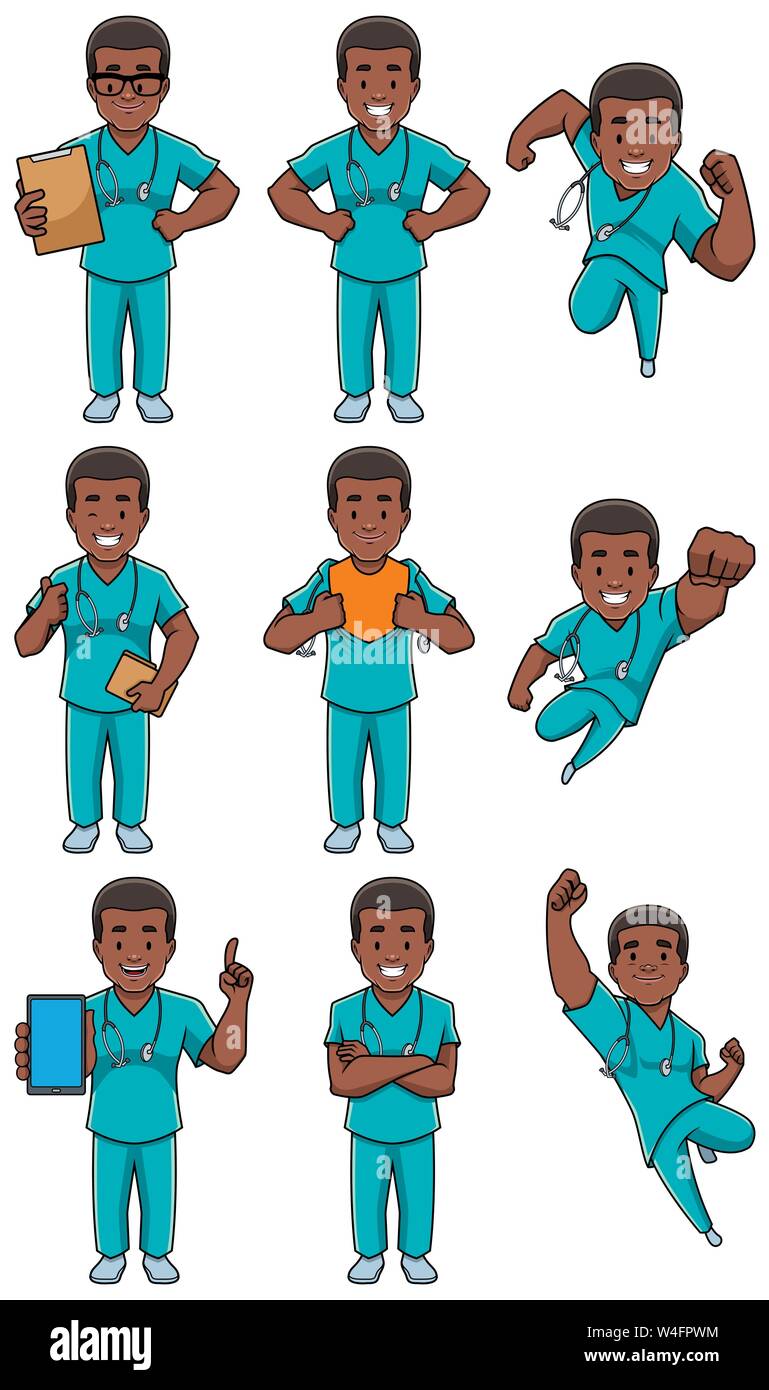 Nurse African Male Set Stock Vector