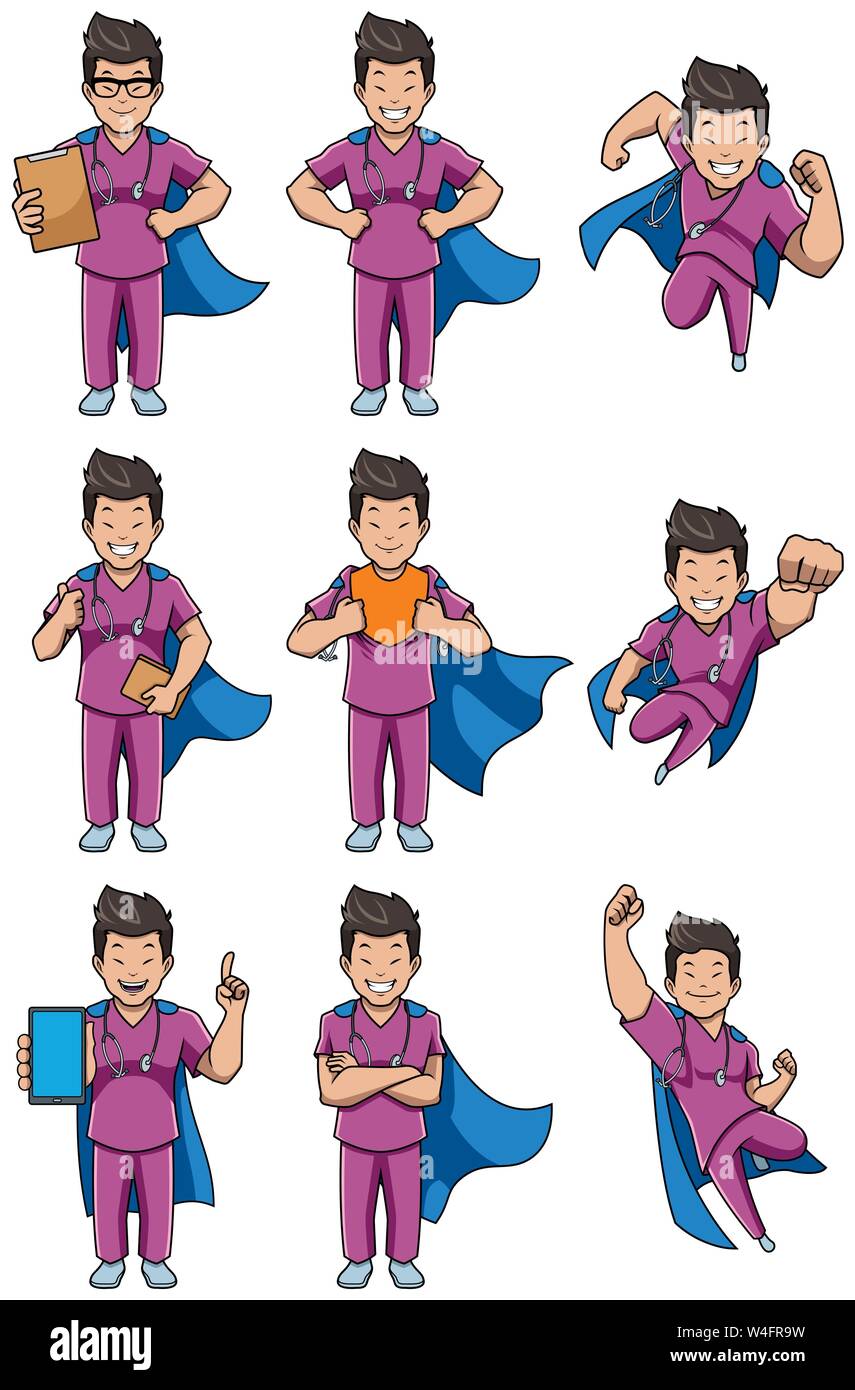 Super Nurse Asian Male Set Stock Vector Image & Art - Alamy