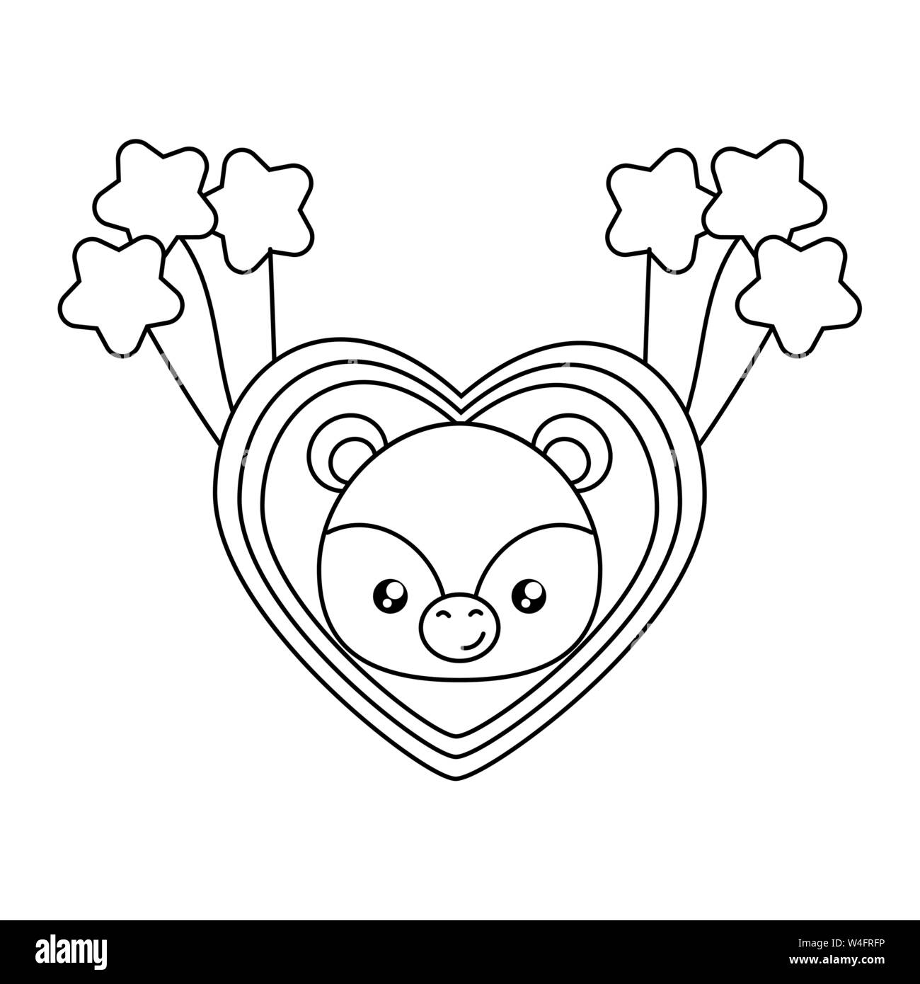 head of cute little bear baby in heart with balloons helium vector ...
