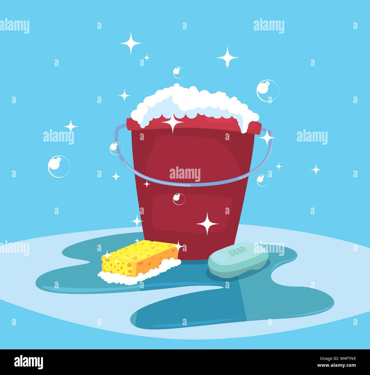 bucket soap sponge bubbles cleaning products and supplies vector ...