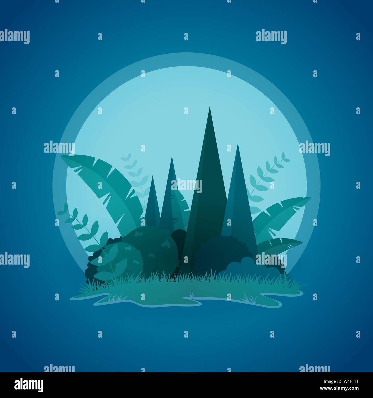 Vector Illustration Of Tropical Rainforest Landscape Tropical Plants