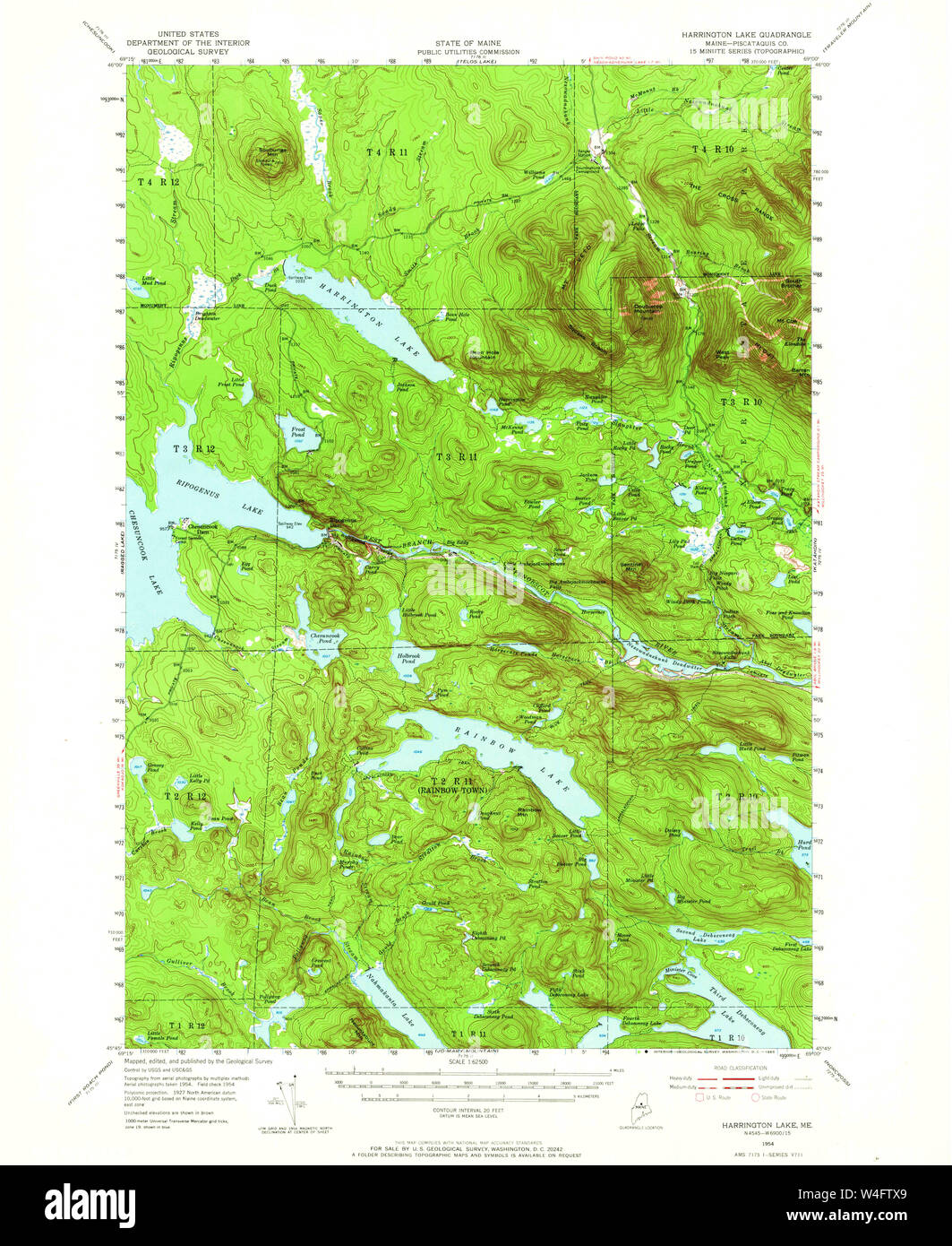 Maine USGS Historical Map Harrington Lake 460477 1954 62500 Restoration