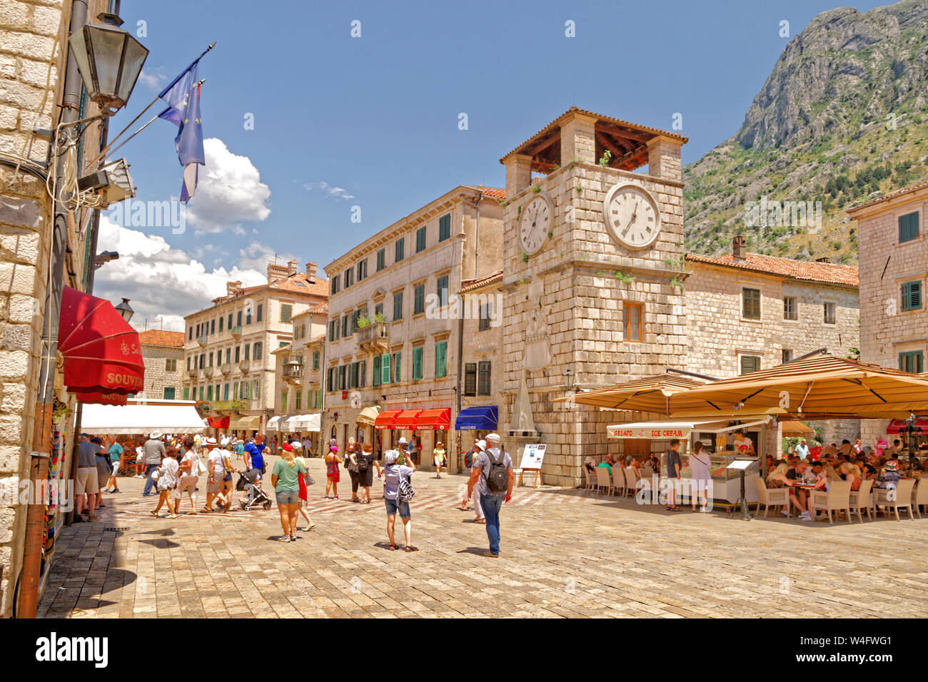 Clock tower at Kotor old town, Kotor, Montenegro. Stock Photo