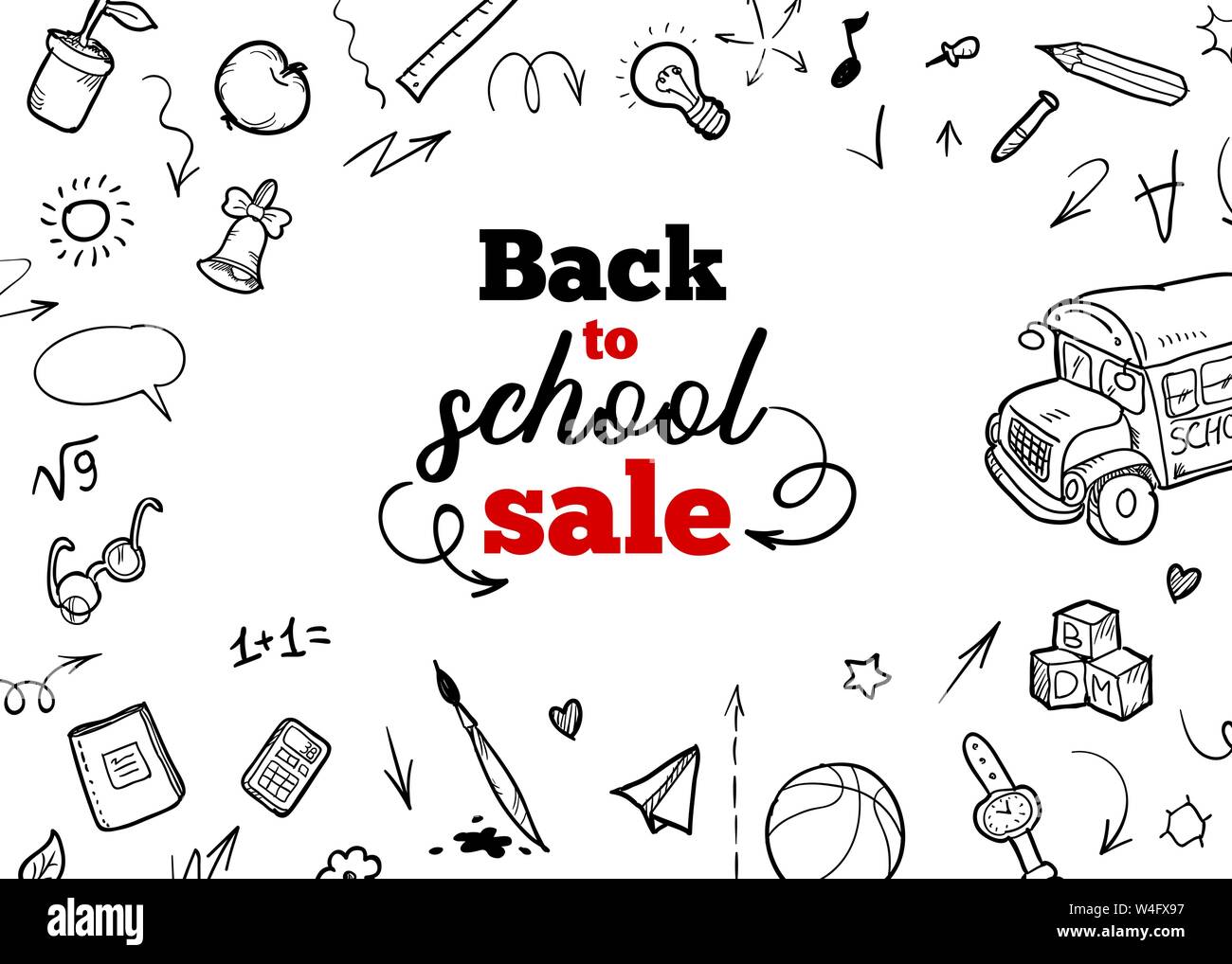 Back to school Background. Banner with texture from line art icons of