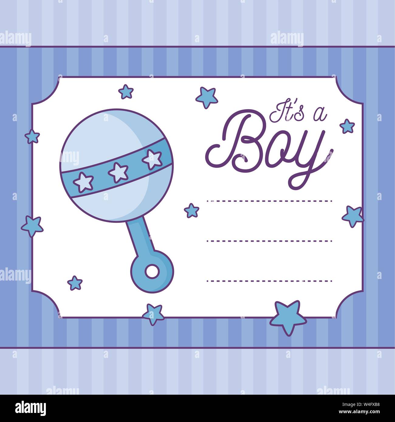 baby shower card it is a boy with rattle vector illustration design