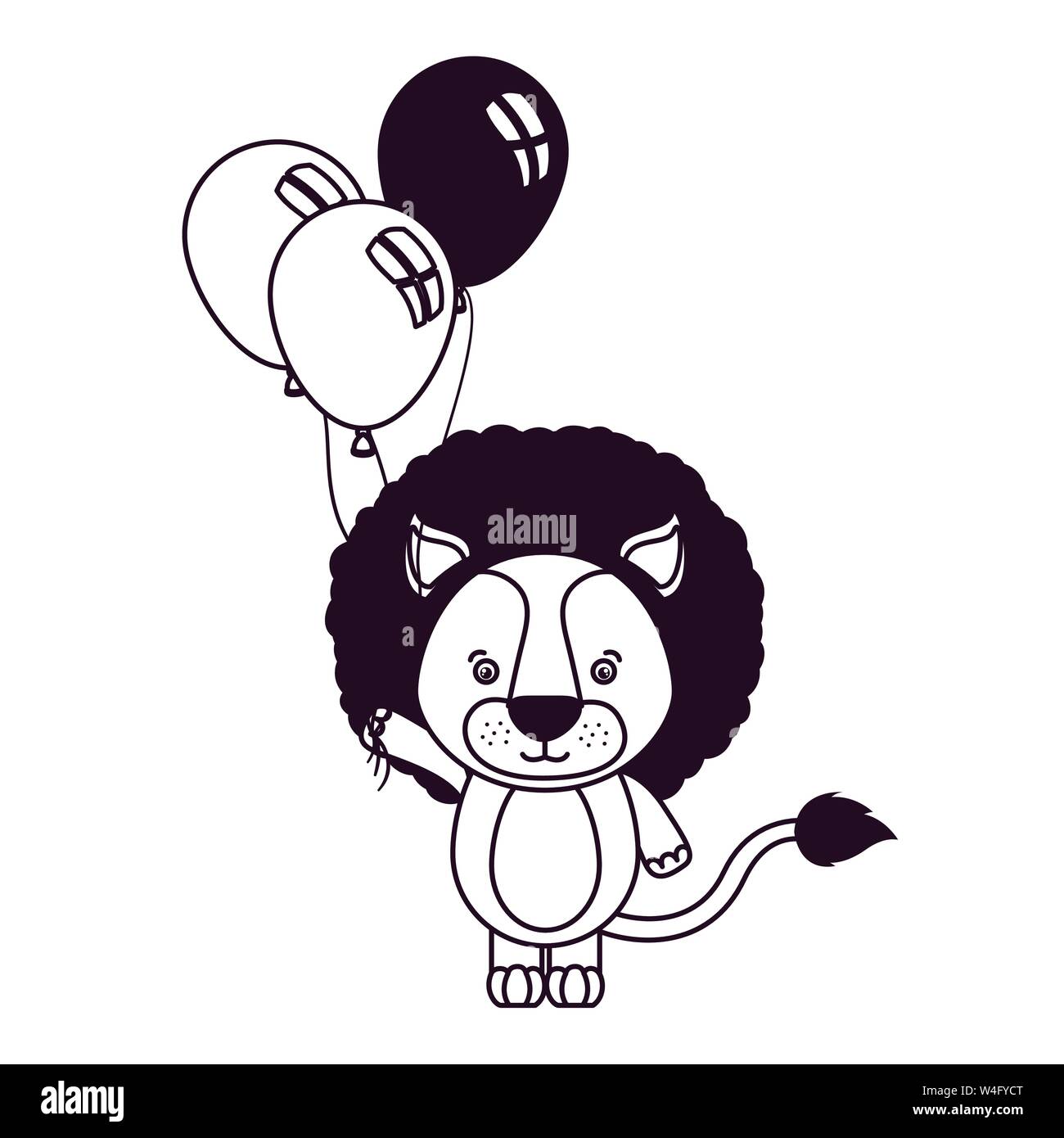 silhouette of cute lion with balloons of helium Stock Vector Image ...