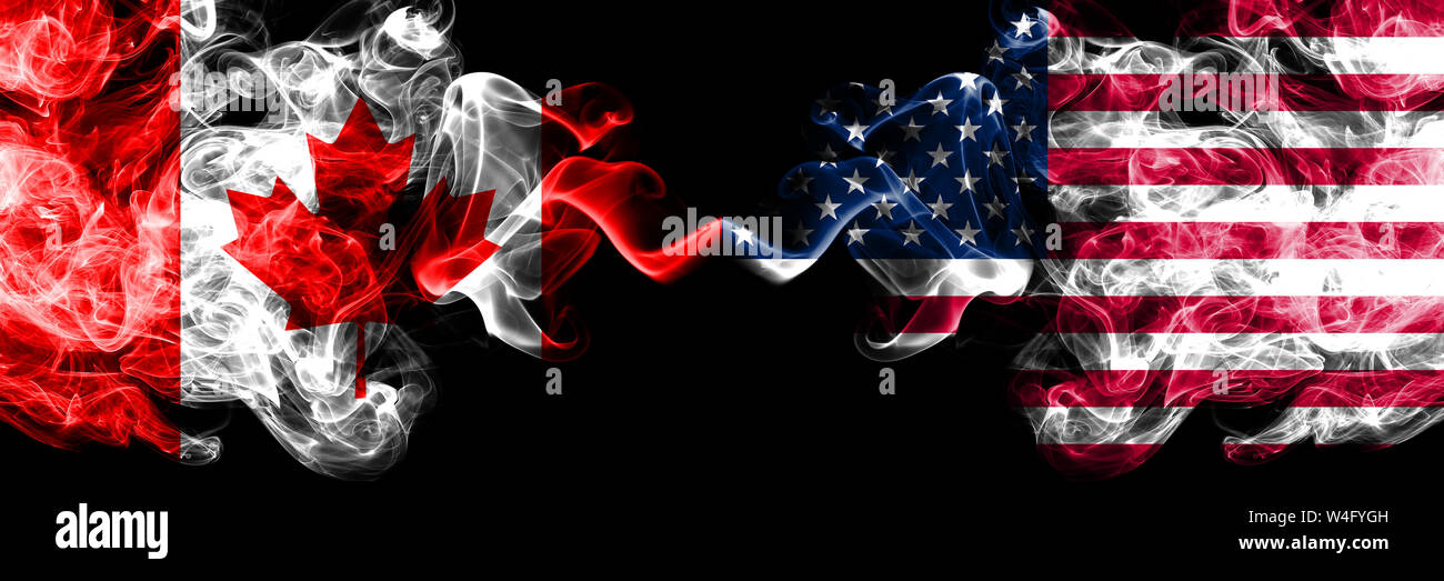 Canada vs United States of America, American smoky mystic flags placed