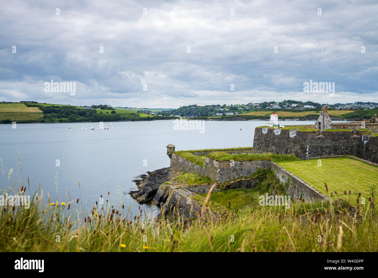 Lighthouse over the River Bandon estuary on Charlesfort in Summercove, Kinsale, County Cork, Ireland, Stock Photo