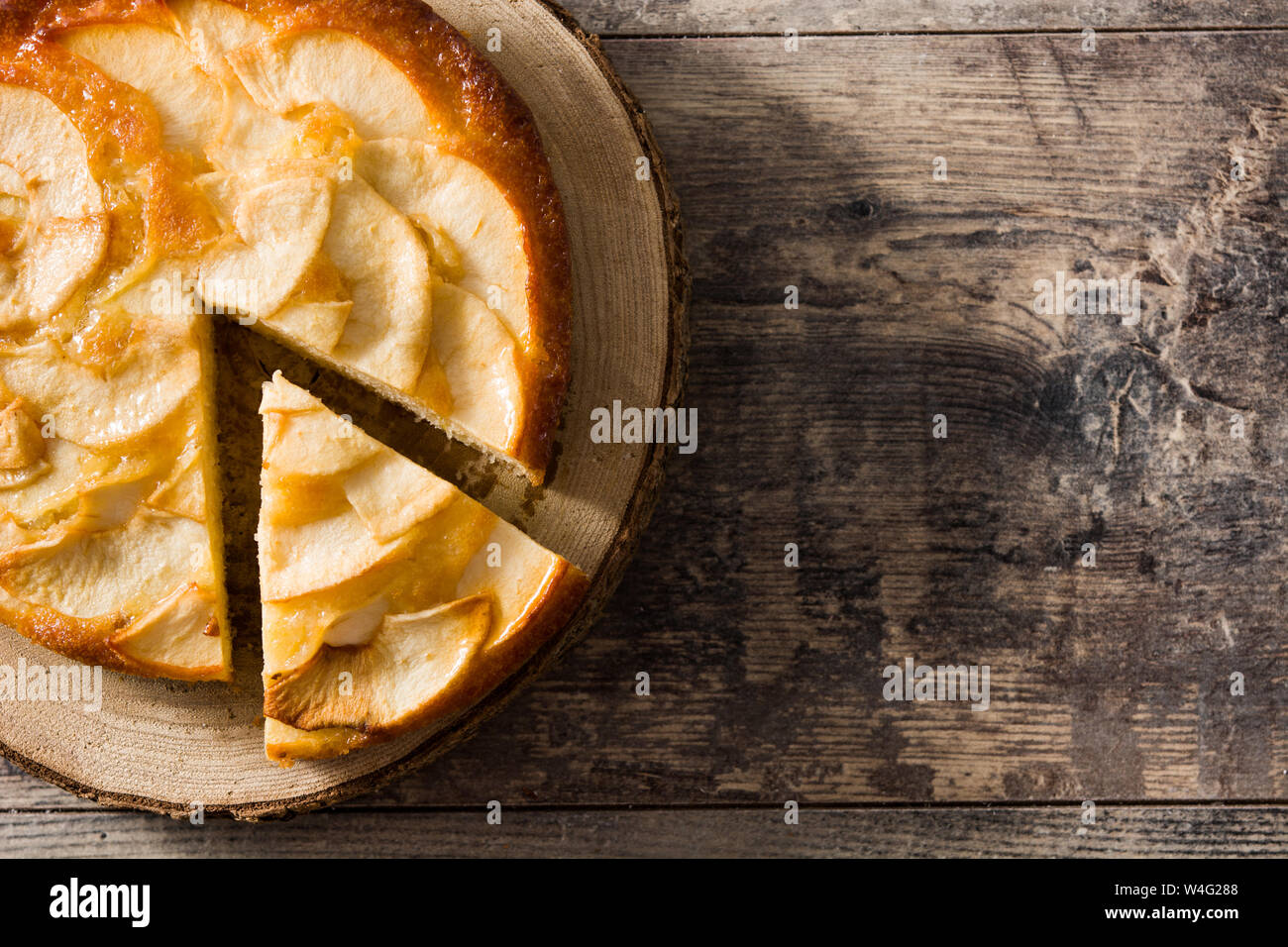 Homemade apple pie on wooden table. Top view. Copy space Stock Photo