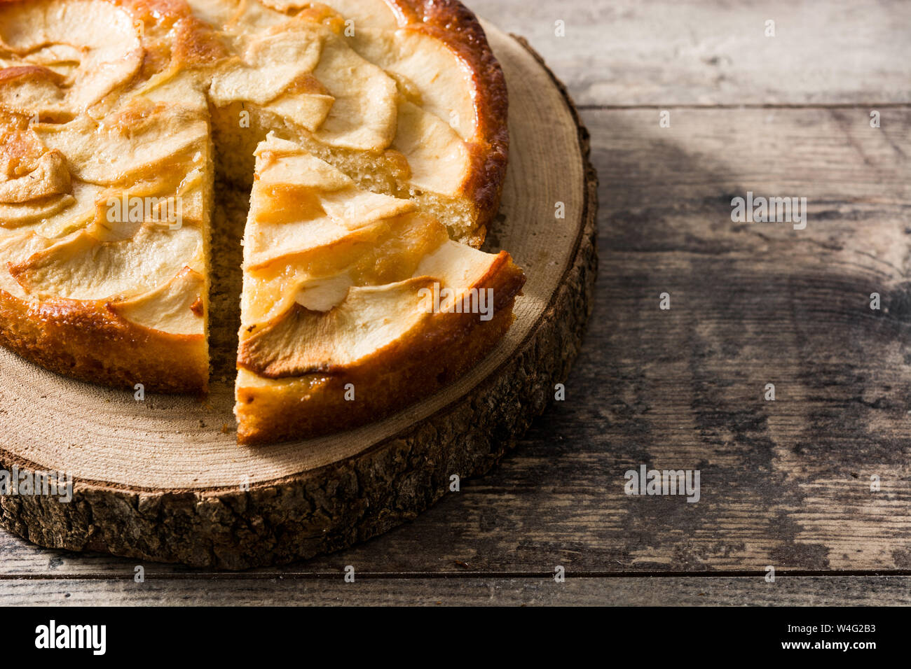 Homemade apple pie on wooden table. Copy space Stock Photo