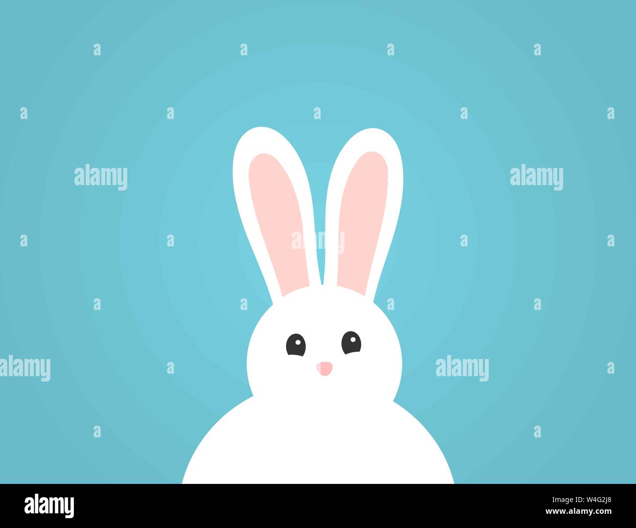 Adorable fluffy white bunny on blue background. Easter illustration ...