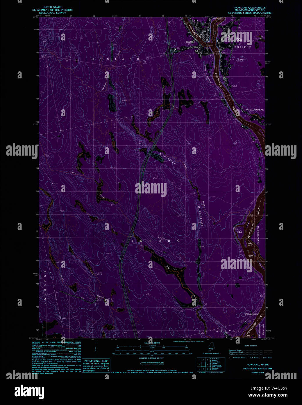 Maine USGS Historical Map Howland 105221 1988 24000 Inversion