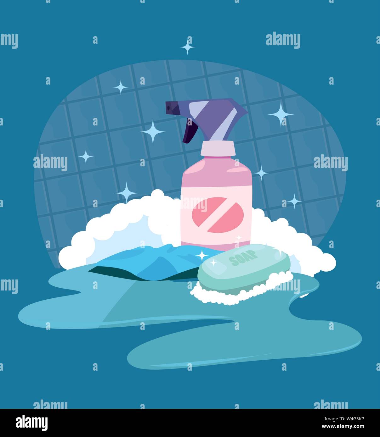 spray sponge bubbles cleaning products and supplies vector illustration ...