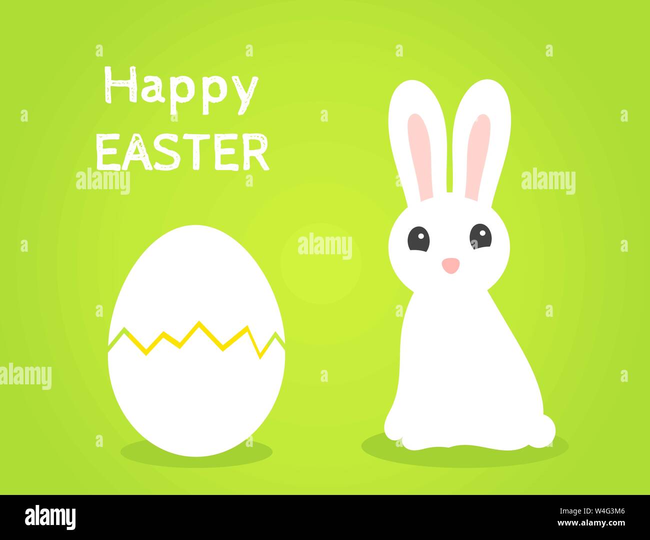 Easter hatching egg and white bunny green background. Vector ...
