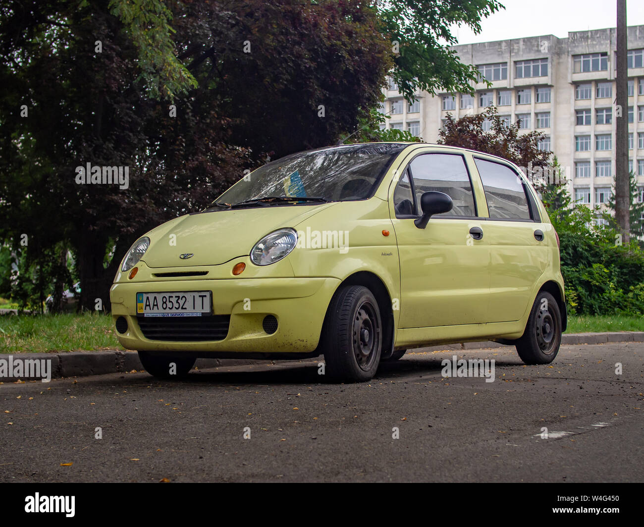 KIEV, UKRAINE-JULY 11, 2019: Daewoo Matiz (aka Chevrolet Spark) first generation (M150) at city streets Stock Photo