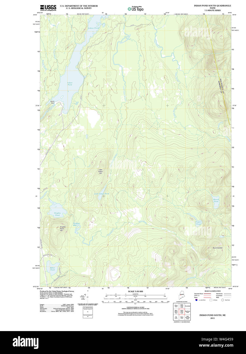 Maine USGS Historical Map Indian Pond South 20110902 TM Restoration Stock Photo