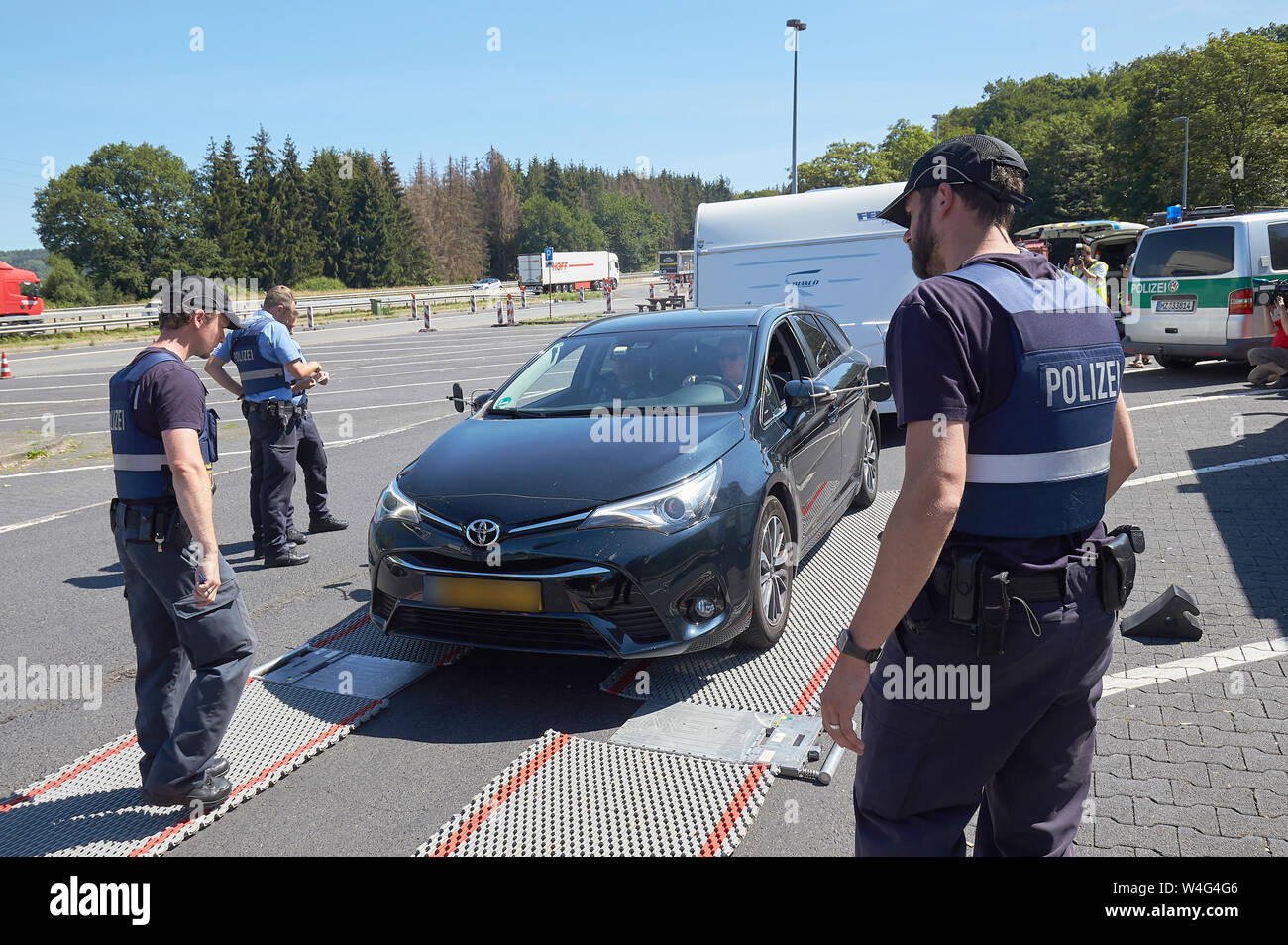 Montabaur, Germany. 23rd July, 2019. Police officers of the 