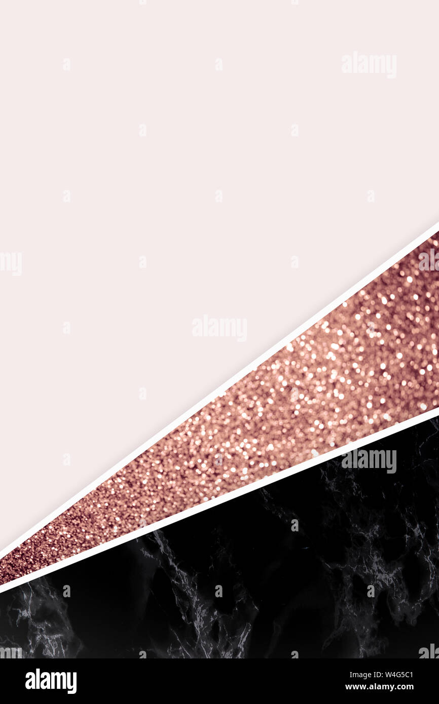 geometric background with pink glitter, black marble and light pink