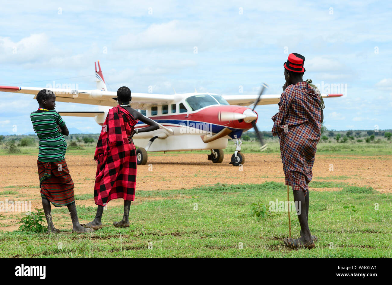 UGANDA, Karamoja, Kotido, MAF Mission Aviation Fellowship, airplane at ...