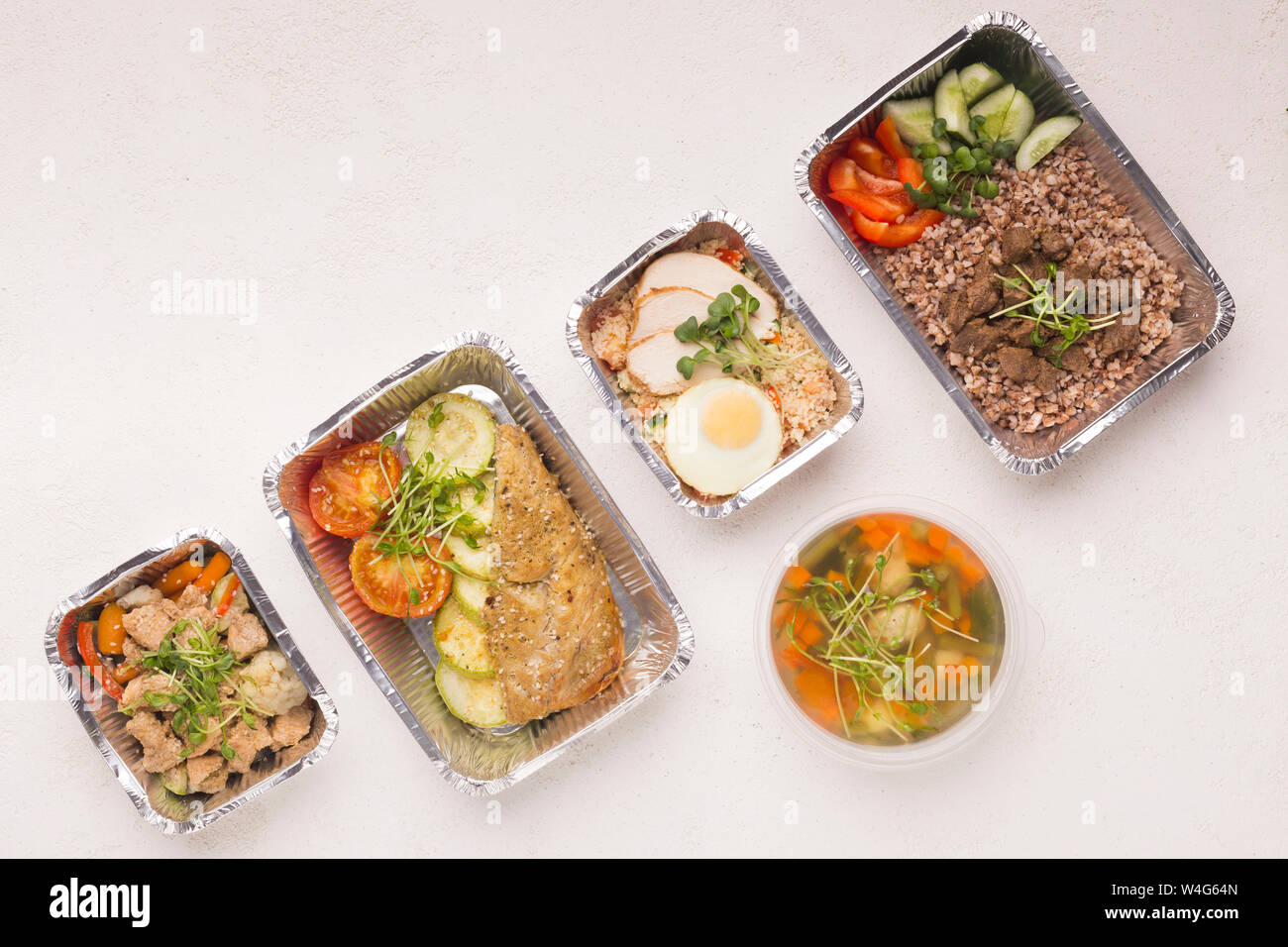 Healthy food for diet nutrition in take away foil boxes Stock Photo Alamy