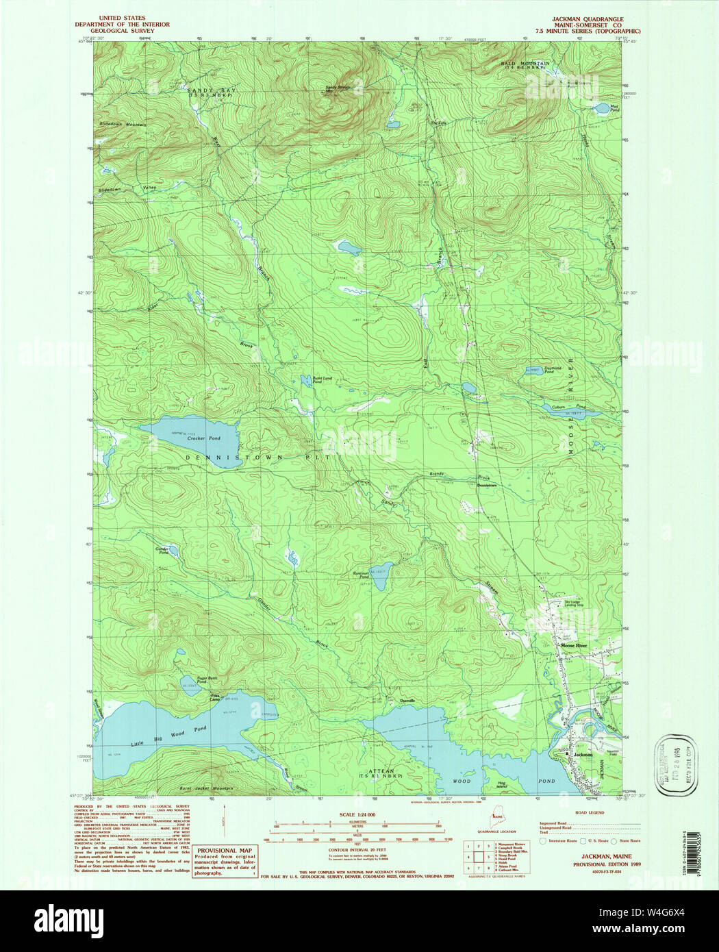 Maine USGS Historical Map Jackman 807981 1989 24000 Restoration Stock