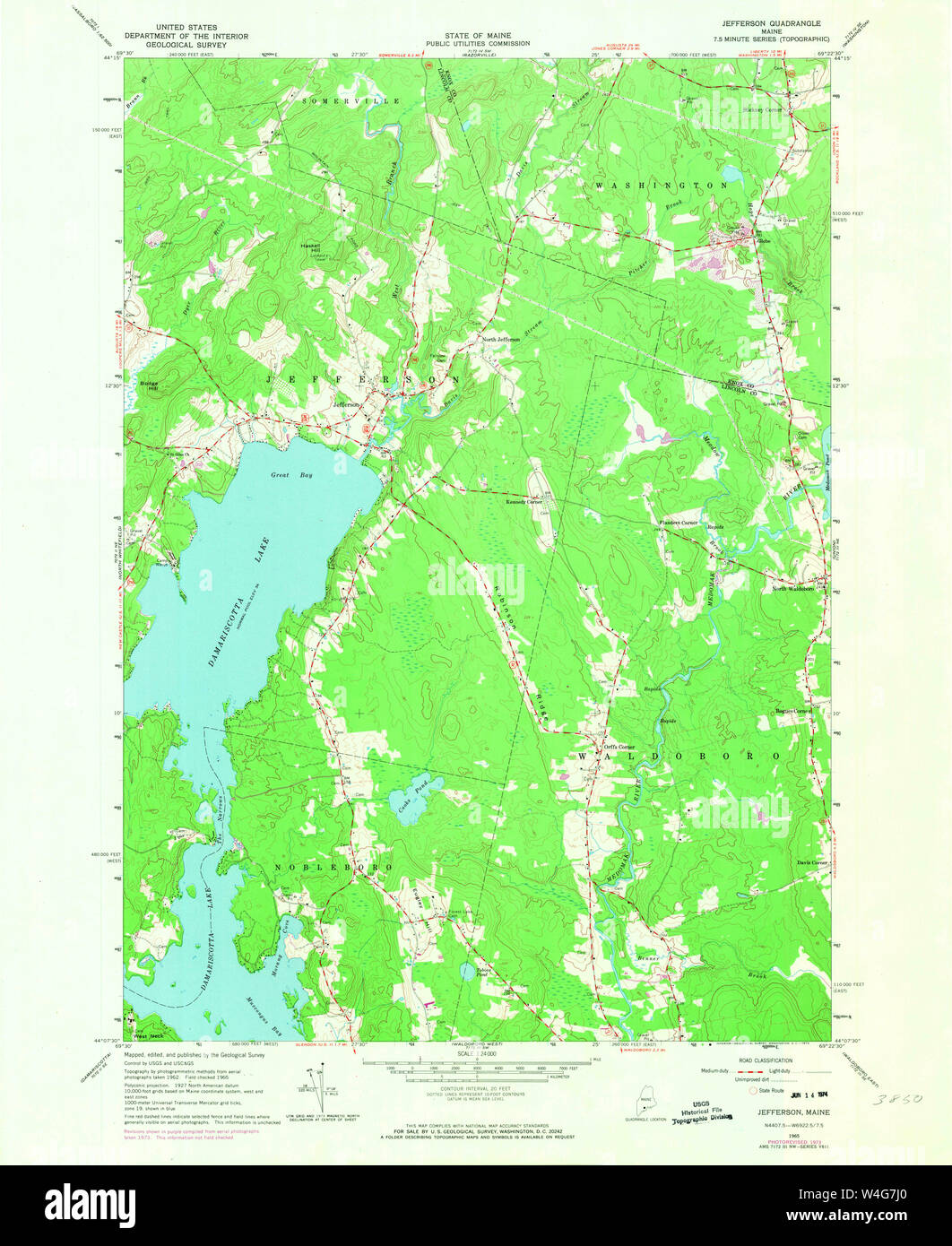 Maine USGS Historical Map Jefferson 806794 1965 24000 Restoration Stock