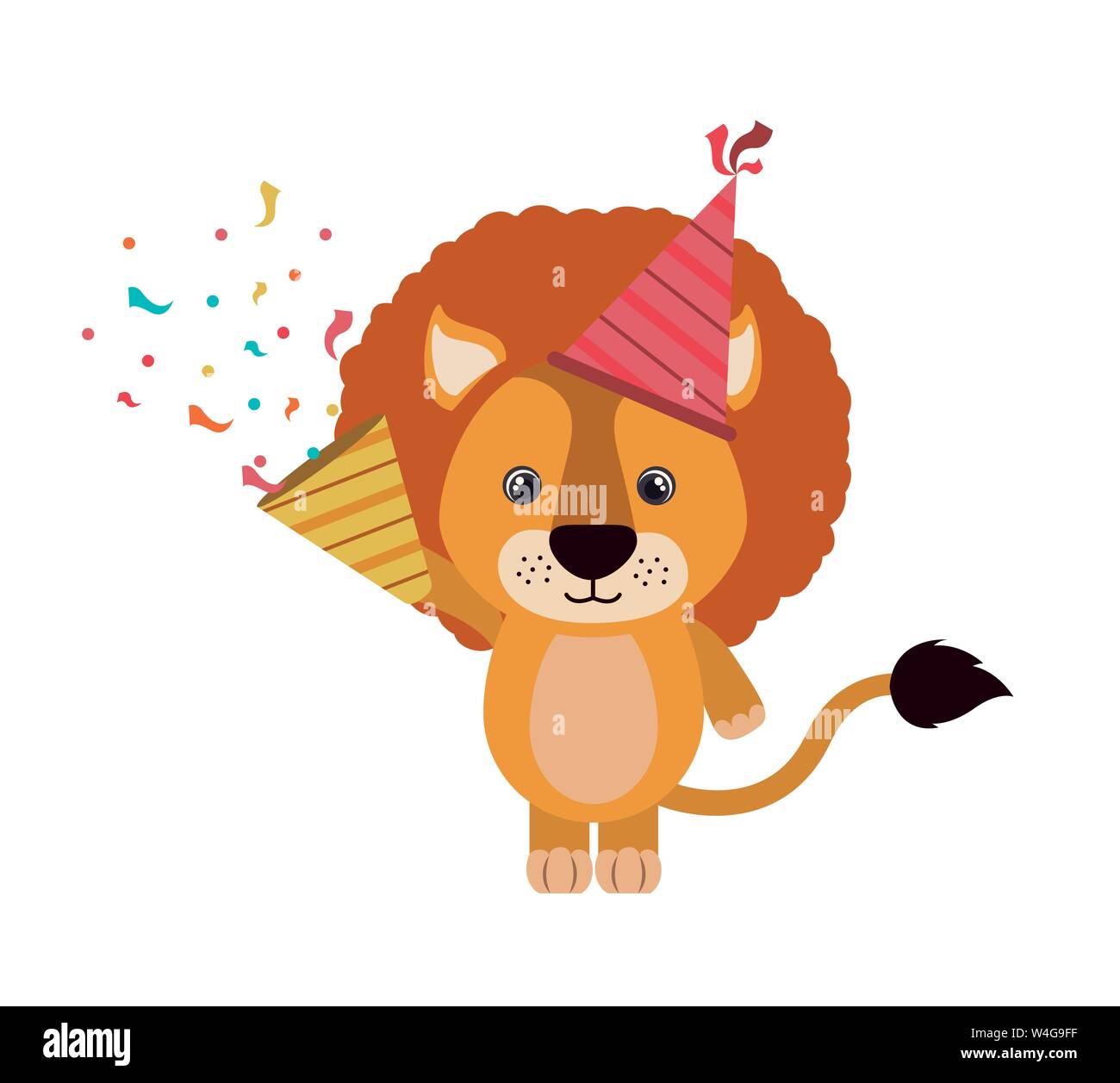 cute lion with party hat on white background Stock Vector Image & Art ...