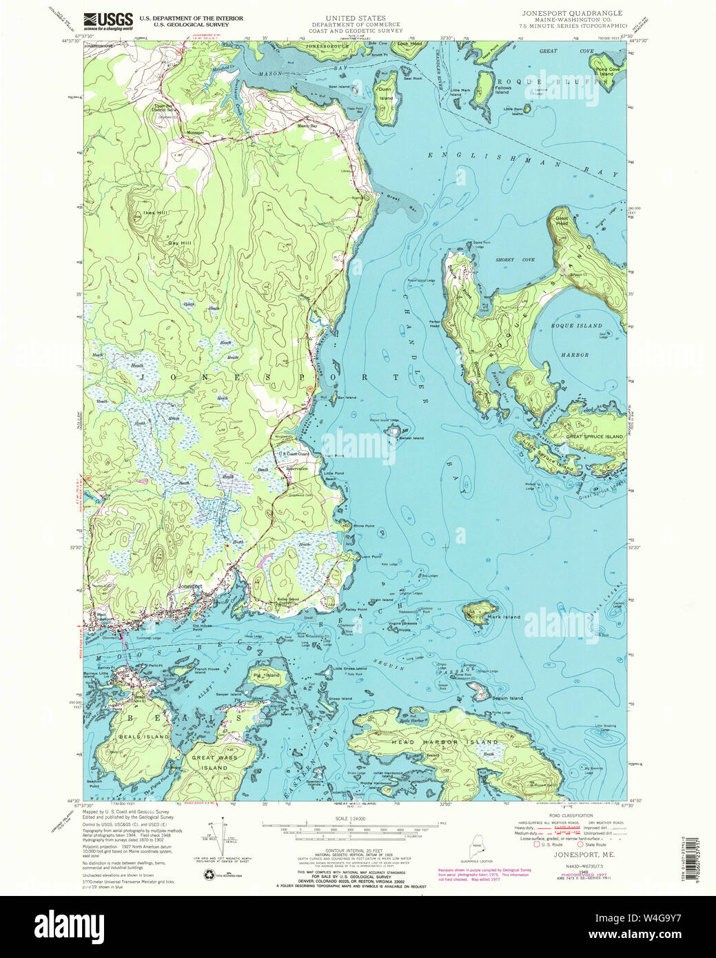 Maine USGS Historical Map Jonesport 105251 1948 24000 Restoration Stock